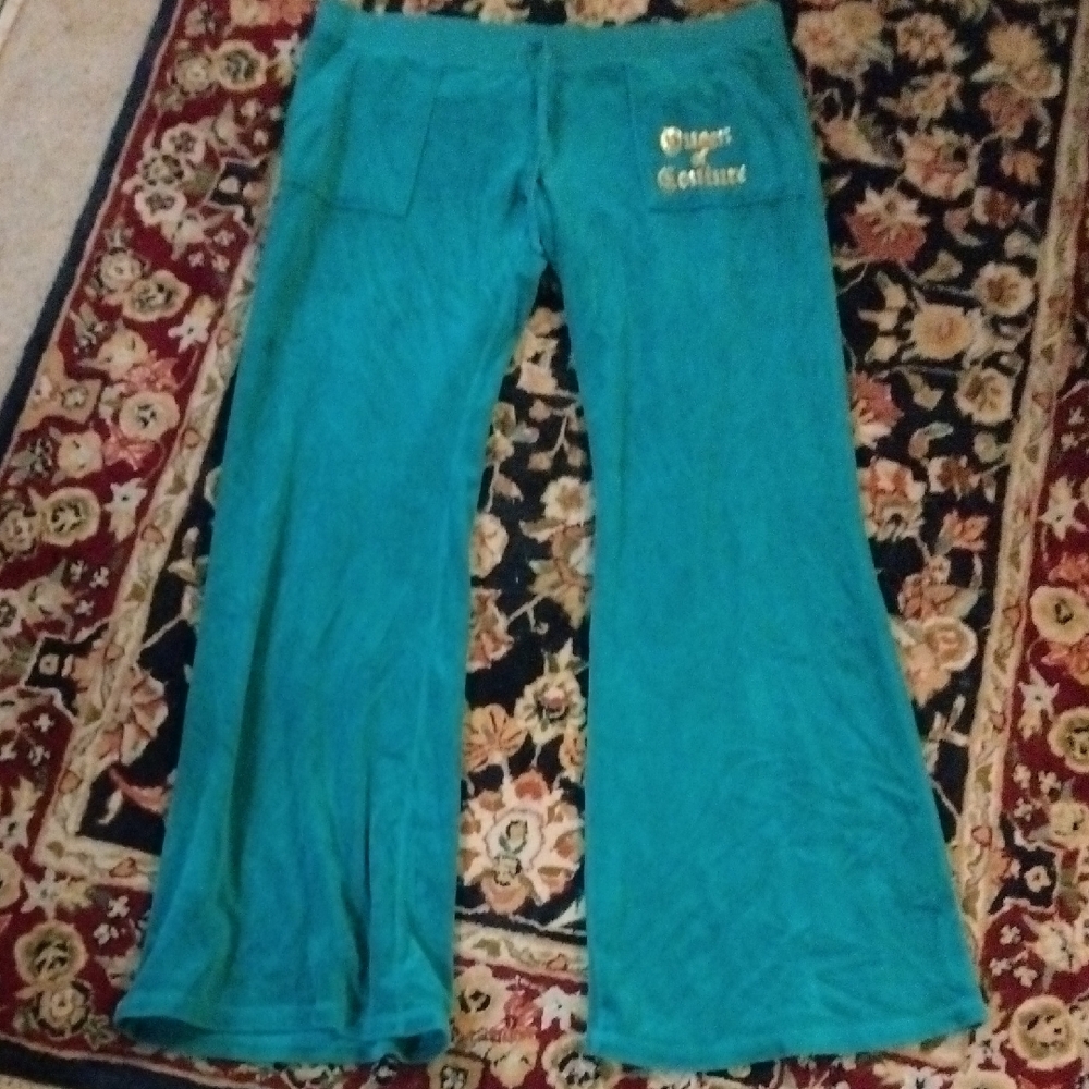 JUICY COUTURE- Green Velour "Queen Of Couture" Trackpants Size L
